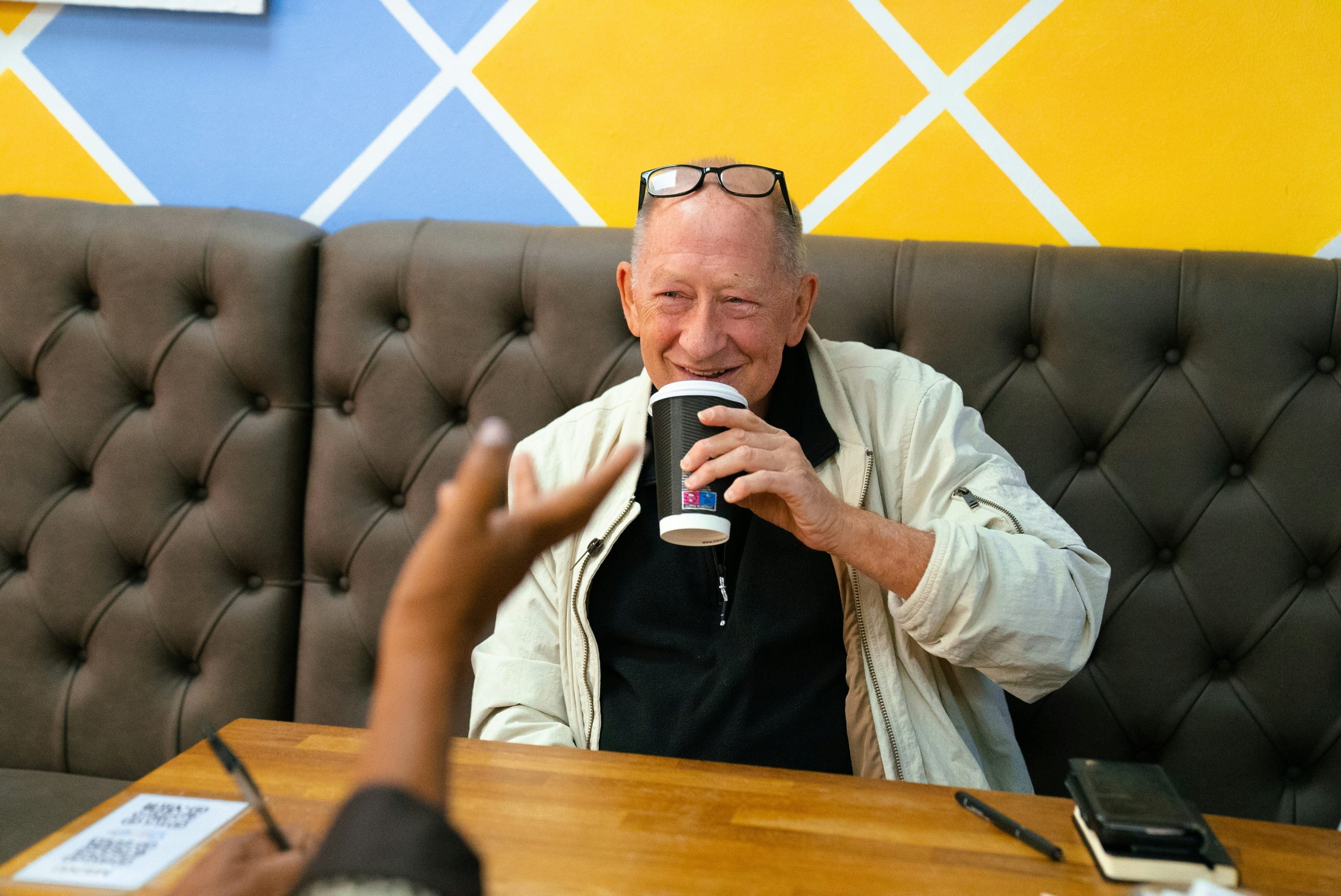 aging senior man drinking coffee